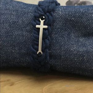 Navy blue braided cross bracelet